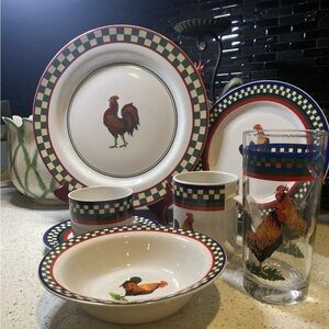 Ella's Rooster Bob Timberlake 7pc Set w/dinner plate, bowl, dessert, saucer.‎